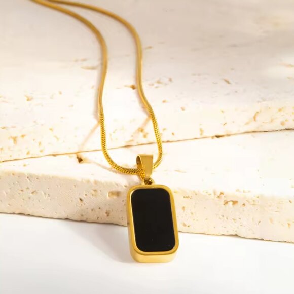 Women Double Sided Black-Silver Pendant Stainless Steel Necklace - Picture 4 of 6